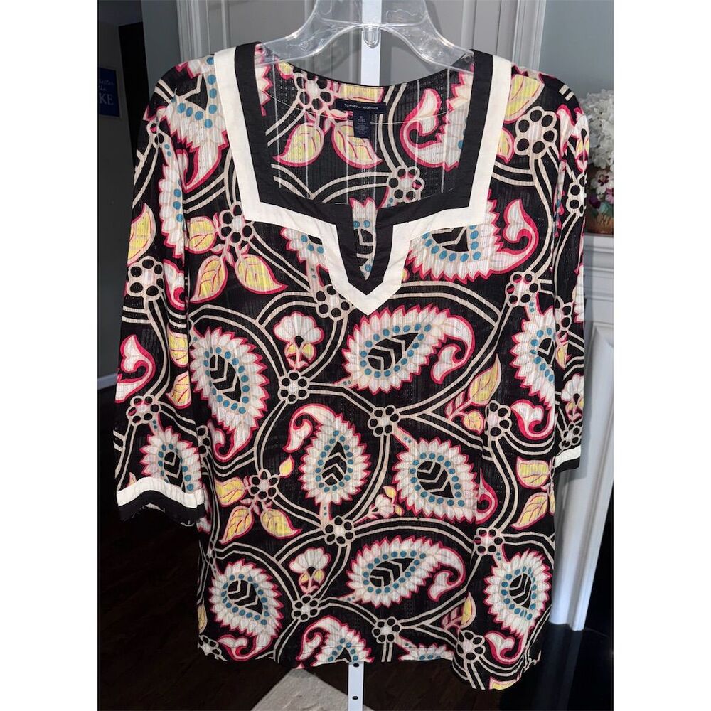 New Tommy Hilfiger Women's XL Paisley 3/4 Sleeve Tunic Blouse Multicolor